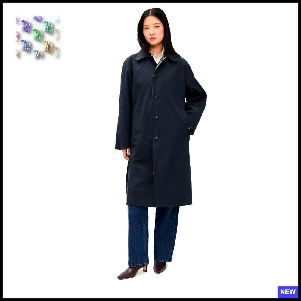 Reversible Plaid Trench Coat Classic Chic Oversized Gabardine Dry Clean Only